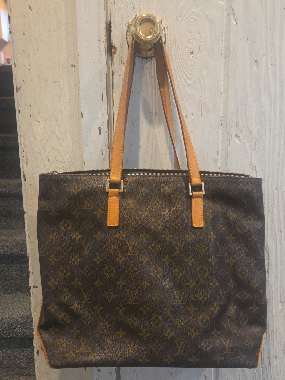 Louis Vuitton Brown Monogram Tote with Tan Leather Straps
